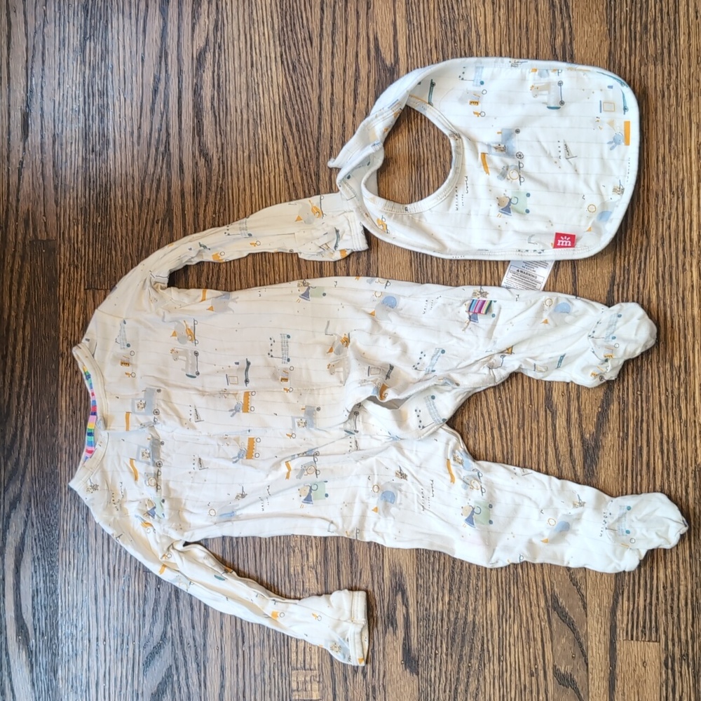 Magnetic Me Footie Pajamas and matching Bib